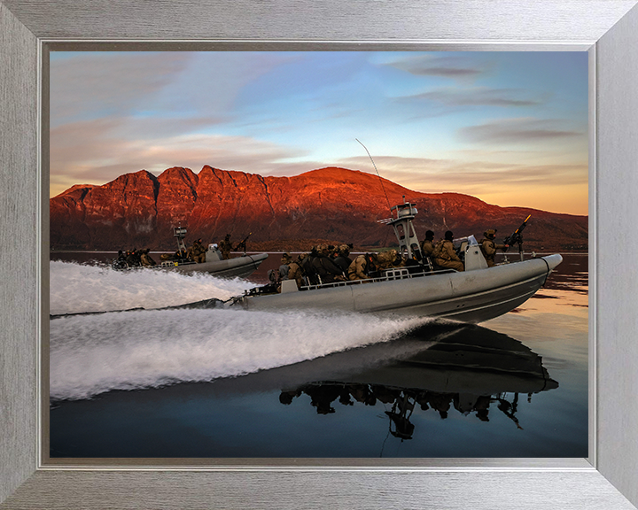 Royal Marines on Commando Raiding Craft at Sunset - 40 Commando