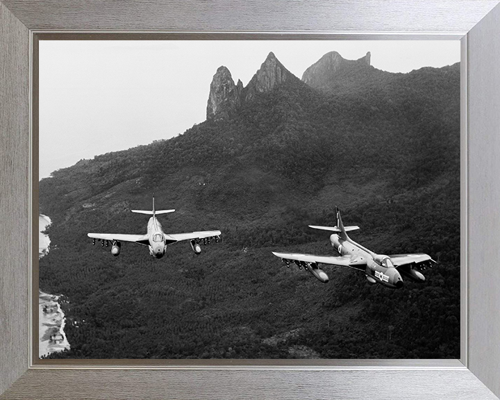 Two RAF Hawker Hunters in flight Photo Print - Royal Air Force Aircraft Hampshire Prints 10 x 8 Silver Frame No