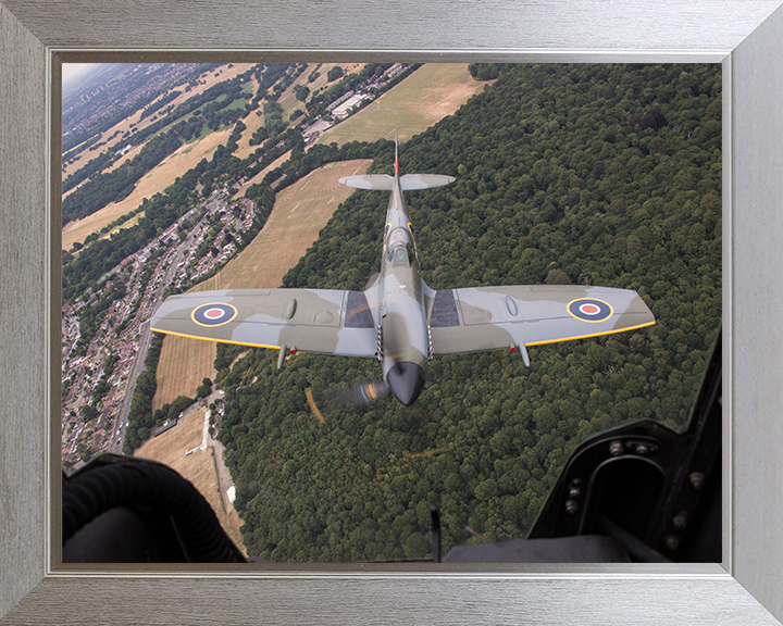 RAF Spitfire Mk XVI with Clipped Wings in Flight Photo Print - Royal Air Force Aircraft Posters, Prints, & Visual Artwork Hampshire Prints 10 x 8 Silver Frame No