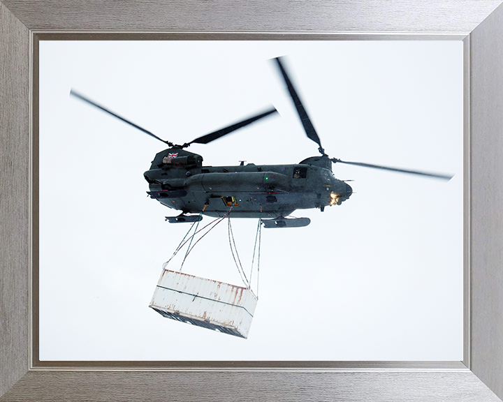 RAF Chinook Helicopter With Load Photo Print Royal Air Force Aircraft Wall Art Aviation Decor Posters, Prints, & Visual Artwork Hampshire Prints 10 x 8 Silver Frame No