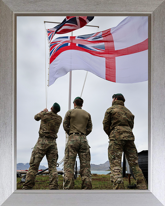 Royal Marines Commandos Raise the White Ensign Photo Print Hampshire Prints 10 x 8 Silver Frame No