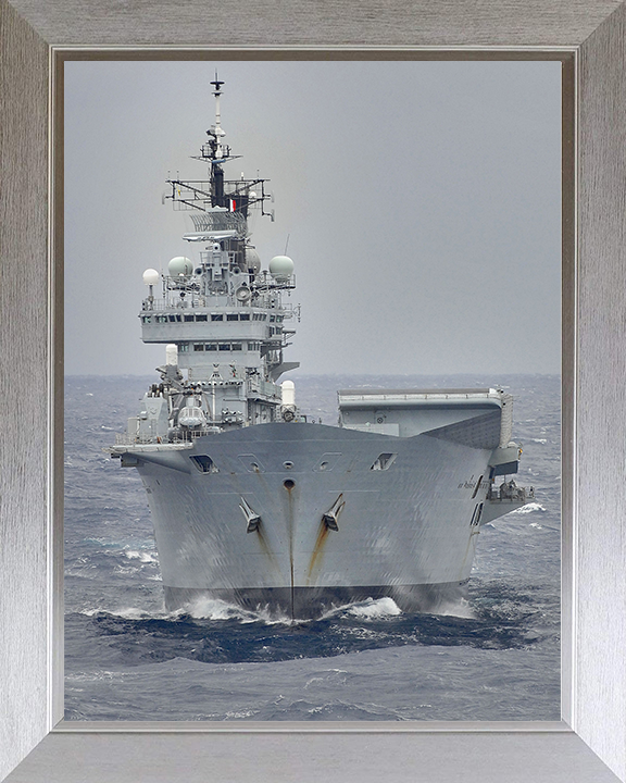 HMS Ark Royal (R07) Photo Print - USA 2008 - Royal Navy Invincible Class Aircraft Carrier Hampshire Prints 10 x 8 Silver Frame No