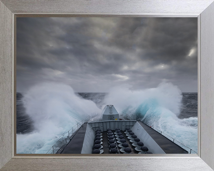 HMS Lancaster (F229) Photo Print - In Rough Seas - Royal Navy Type 23 Frigate Hampshire Prints 10 x 8 Silver Frame No