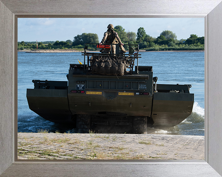 M3 Amphibious Bridging Vehicle splashing In Photo Print - British Army Vehicle Hampshire Prints 10 x 8 Silver Frame No