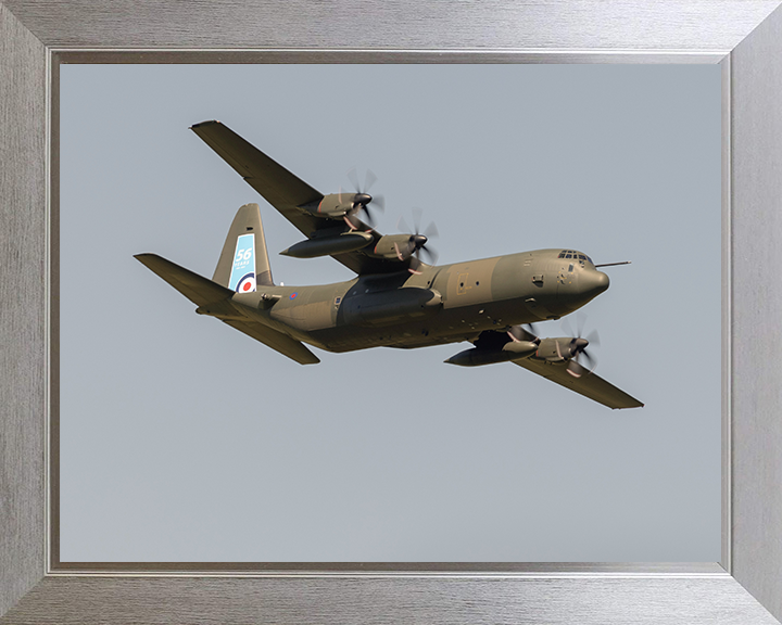 RAF Hercules C-130J in flight Photo Print - Royal Air Force Aircraft Hampshire Prints 10 x 8 Silver Frame No
