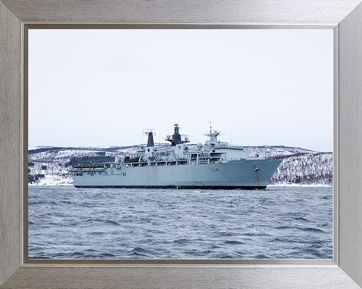 HMS Albion (L14) Royal Navy Albion Class Amphibious Ship Off Norway Photo Print Wall Art Naval Decor Posters, Prints, & Visual Artwork Hampshire Prints 10 x 8 Silver Frame No