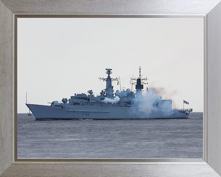 HMS Campbeltown (F86) Royal Navy Type 22 Frigate Firing a Gun Salute Photo Print Wall Art Decor Posters, Prints, & Visual Artwork Hampshire Prints 10 x 8 Silver Frame No