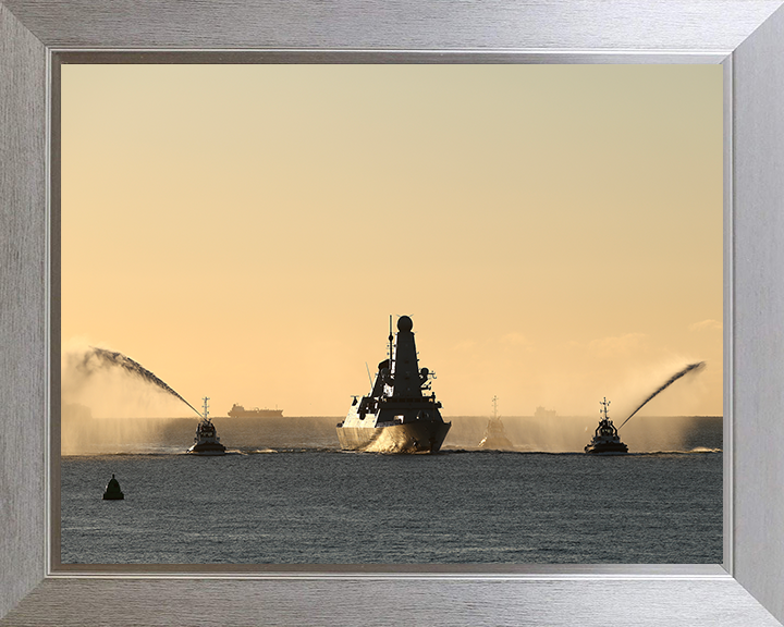 HMS Dauntless (D33) Photo Print - With Tugs 2025 - Royal Navy Type 45 Destroyer Posters, Prints, & Visual Artwork Hampshire Prints 10 x 8 Silver Frame No