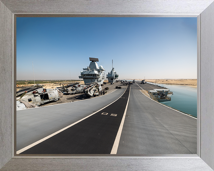 HMS Prince of Wales (R09) Photo Print - Flight Deck 2025 - Royal Navy Queen Elizabeth Class Aircraft Carrier Hampshire Prints 10 x 8 Silver Frame No