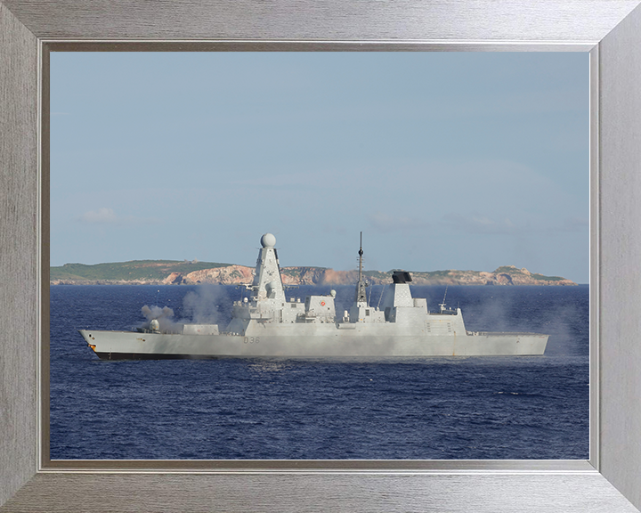 HMS Defender (D36) Royal Navy Type 45 Destroyer Gunnery Exercise Photo Print Wall Art Decor Posters, Prints, & Visual Artwork Hampshire Prints 10 x 8 Silver Frame No