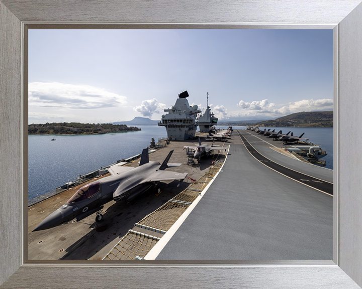 HMS Prince of Wales (R09) Photo Print - Flight Deck View 2025 - Royal Navy Queen Elizabeth Class Aircraft Carrier Hampshire Prints 10 x 8 Silver Frame No