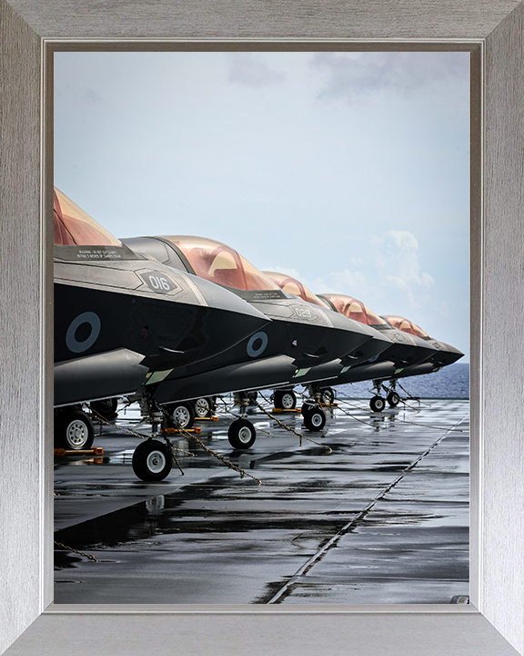 F-35 Lightening Lining a Flight Deck 2025 Photo Print - Royal Navy Aircraft Hampshire Prints 10 x 8 Silver Frame No