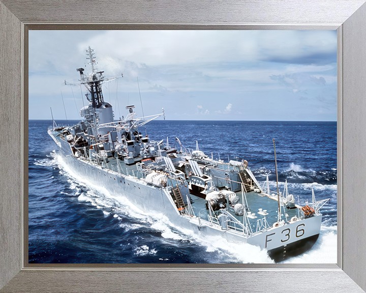 HMS Whitby (F36) Photo Print - Stern View 1970s - Royal Navy Whitby Class Frigate Hampshire Prints 10 x 8 Silver Frame No