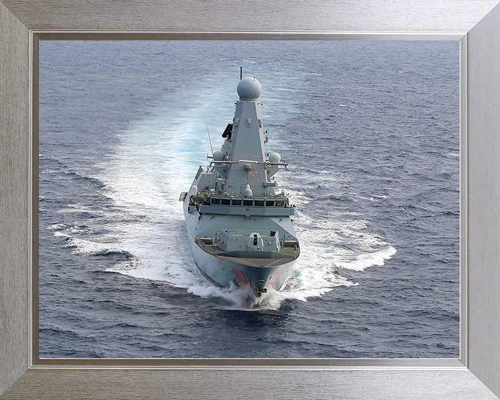 HMS Dragon (D35) Royal Navy Type 45 Destroyer Underway Bow View Photo Print Wall Art Decor Posters, Prints, & Visual Artwork Hampshire Prints 10 x 8 Silver Frame No