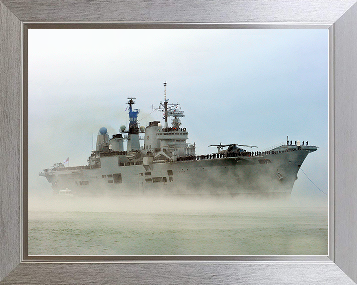 HMS Ark Royal (R07) Royal Navy Invincible Class Aircraft Carrier In The Mist Photo Print Wall Art Decor Posters, Prints, & Visual Artwork Hampshire Prints 10 x 8 Silver Frame No