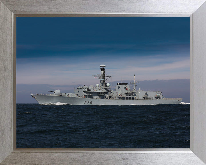 HMS Kent (F78) Photo Print - Port Beam View at Sea - Royal Navy Type 23 Frigate Hampshire Prints 10 x 8 Silver Frame No