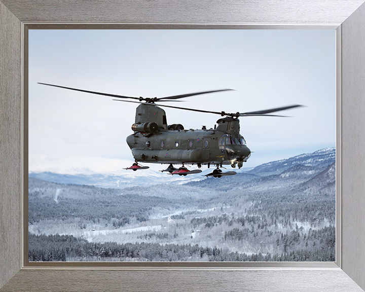 RAF Chinook Helicopter With Wheel Skis Photo Print Royal Air Force Aircraft Wall Art Aviation Decor Posters, Prints, & Visual Artwork Hampshire Prints 10 x 8 Silver Frame No