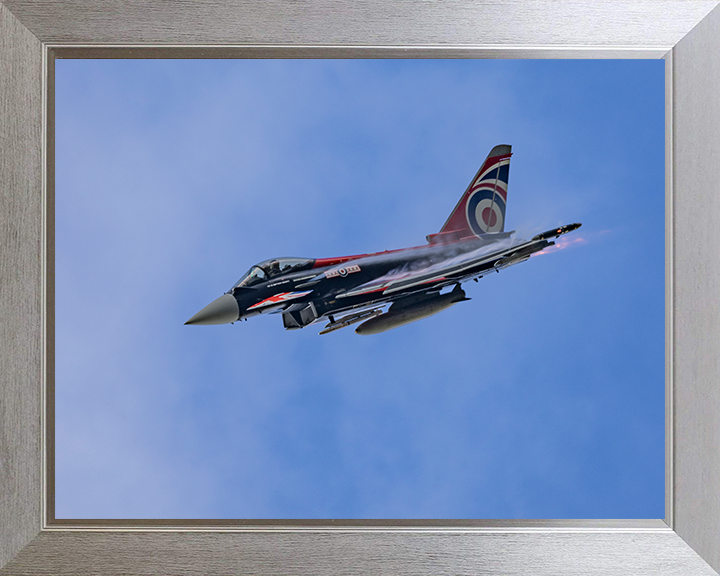 RAF Typhoon Union Jack paintwork in flight Photo Print - Royal Air Force Aircraft Hampshire Prints 10 x 8 Silver Frame No