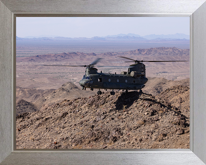 RAF Chinook Helicopter two-wheeled landing Photo Print - Royal Air Force Aircraft Hampshire Prints 10 x 8 Silver Frame No