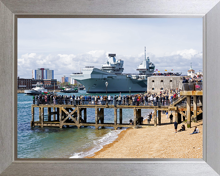 HMS Prince of Wales (R09) Photo Print - Round Tower 2025 - Royal Navy Queen Elizabeth Class Aircraft Carrier Hampshire Prints 10 x 8 Silver Frame No