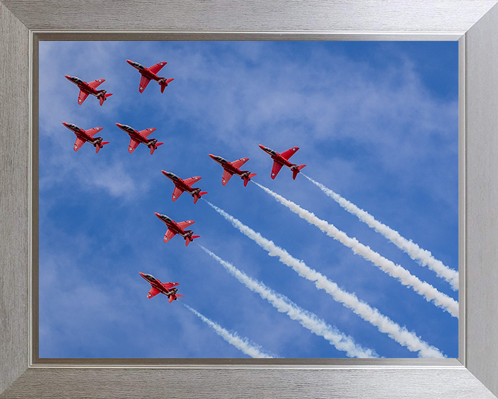 RAF Red Arrows in Formation 2025 Photo Print - Royal Air Force Aircraft Hampshire Prints 10 x 8 Silver Frame No