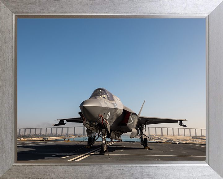 F-35B Lighting jet on HMS Prince of Wales 2025 Photo Print - Royal Navy Aircraft Hampshire Prints 10 x 8 Silver Frame No