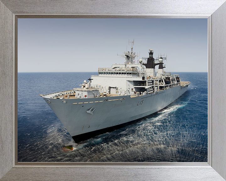 HMS Bulwark (L15) Royal Navy Albion Class Amphibious Ship From A Helicopter Photo Print Wall Art Decor Posters, Prints, & Visual Artwork Hampshire Prints 10 x 8 Silver Frame No