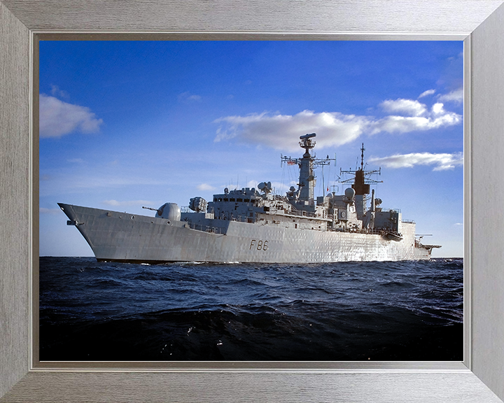 HMS Campbeltown (F86) Royal Navy Type 22 Frigate Low Port Side View Photo Print Wall Art Decor Posters, Prints, & Visual Artwork Hampshire Prints 10 x 8 Silver Frame No