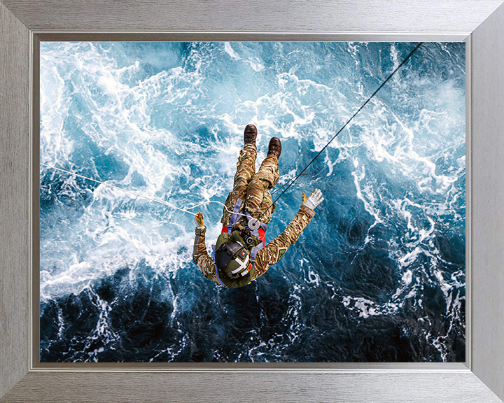 Merlin Helicopter Crewman being Winched Photo Print - Royal Navy Hampshire Prints 10 x 8 Silver Frame No