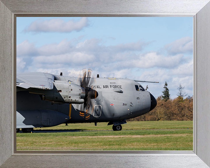RAF Atlas A400M Lands At RAF Wittering Photo Print Royal Air Force Wall Art Aviation Decor Posters, Prints, & Visual Artwork Hampshire Prints 10 x 8 Silver Frame No