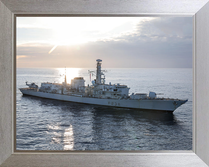 HMS Northumberland (F238) Photo Print - Starboard View at Sunset - Royal Navy Type 23 Frigate Hampshire Prints 10 x 8 Silver Frame No