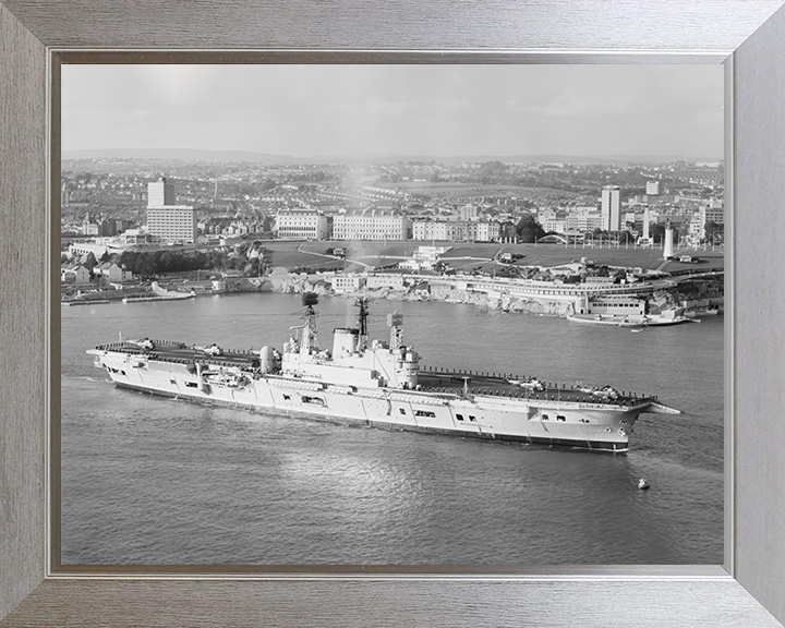 HMS Ark Royal (R09) Photo Print - Plymouth Hoe 1975 - Royal Navy Audacious Class Aircraft Carrier Posters, Prints, & Visual Artwork Hampshire Prints 10 x 8 Silver Frame No