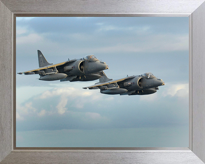 Two Harrier Flyover in formation Photo Print - Royal Navy Aircraft Posters, Prints, & Visual Artwork Hampshire Prints 10 x 8 Silver Frame No