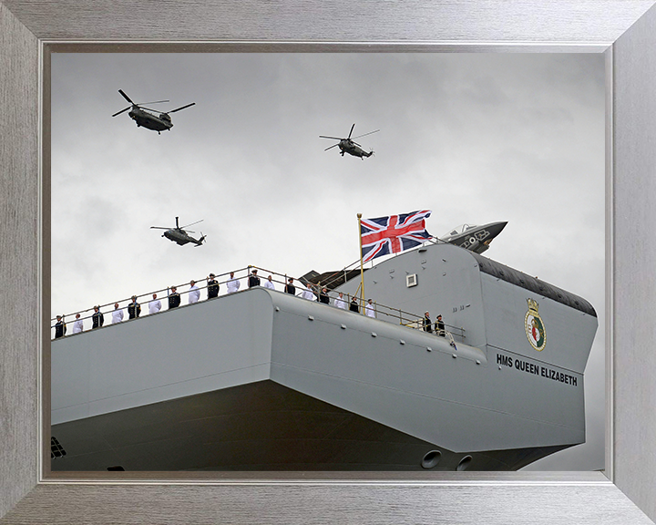 HMS Queen Elizabeth (R08) Photo Print - Naming Ceremony - Royal Navy Queen Elizabeth Class Aircraft Carrier Hampshire Prints 10 x 8 Silver Frame No