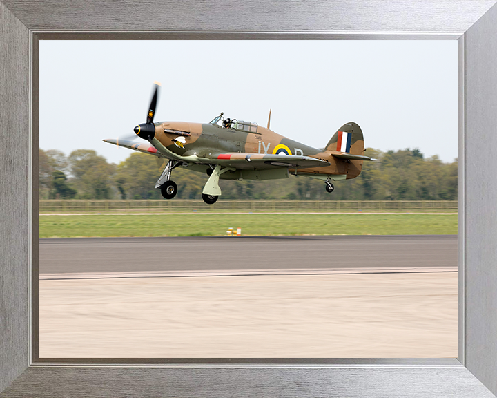 RAF Hurrincane LF363 Landing Photo Print - Royal Air Force Aircraft Hampshire Prints 10 x 8 Silver Frame No