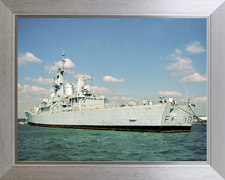 HMS Aurora (F10) Royal Navy Leander Class Frigate At A Buoy Photo Print Wall Art Decor Posters, Prints, & Visual Artwork Hampshire Prints 10 x 8 Silver Frame No