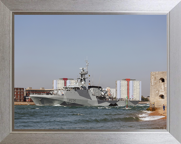 HMS Spey (P234) Photo Print - Portsmouth - Royal Navy River Class Patrol Vessel Hampshire Prints 10 x 8 Silver Frame No
