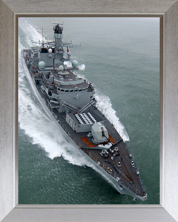 HMS Lancaster (F229) Photo Print - High Starboard Bow View - Royal Navy Type 23 Frigate Hampshire Prints 10 x 8 Silver Frame No