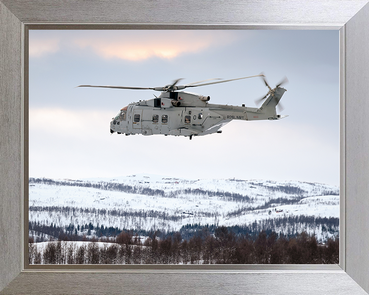 Merlin MK4 Helicopter above Norway 2026 Royal Navy Aircraft Photo Print Wall Art Naval Decor UK Posters, Prints, & Visual Artwork Hampshire Prints 10 x 8 Silver Frame No
