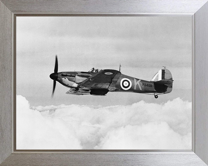 RAF Hawker Hurricane MkI in Flight 1940 Photo Print - Royal Air Force Aircraft Posters, Prints, & Visual Artwork Hampshire Prints 10 x 8 Silver Frame No