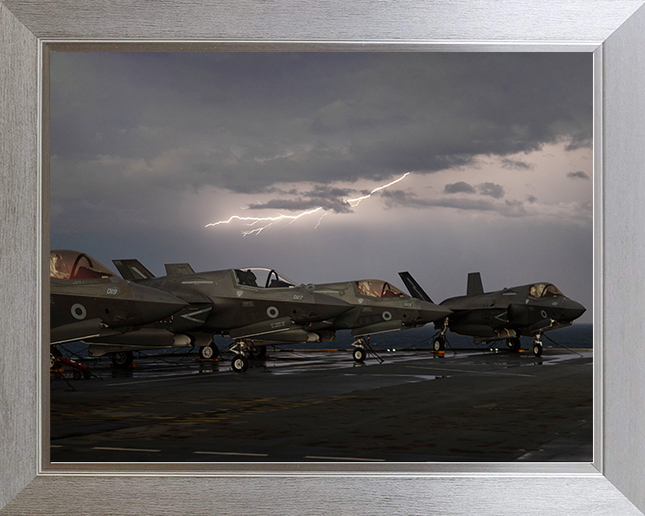 Lightning strikes over RAF F-35B Jets Royal Air Force Aircraft Photo Print Wall Art Aviation Decor UK Posters, Prints, & Visual Artwork Hampshire Prints 10 x 8 Silver Frame No