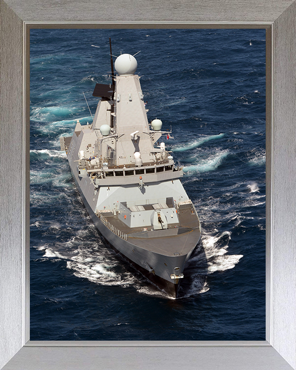 HMS Diamond (D34) Photo Print - Bow View 2012 - Royal Navy Type 45 Destroyer Hampshire Prints 10 x 8 Silver Frame No
