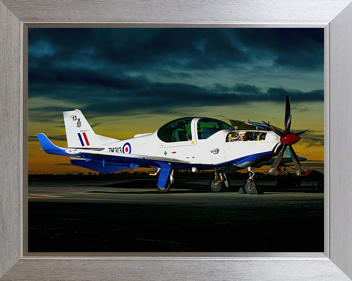 RAF Grob Prefect at sunset Photo Print - Royal Air Force Aircraft Hampshire Prints 10 x 8 Silver Frame No