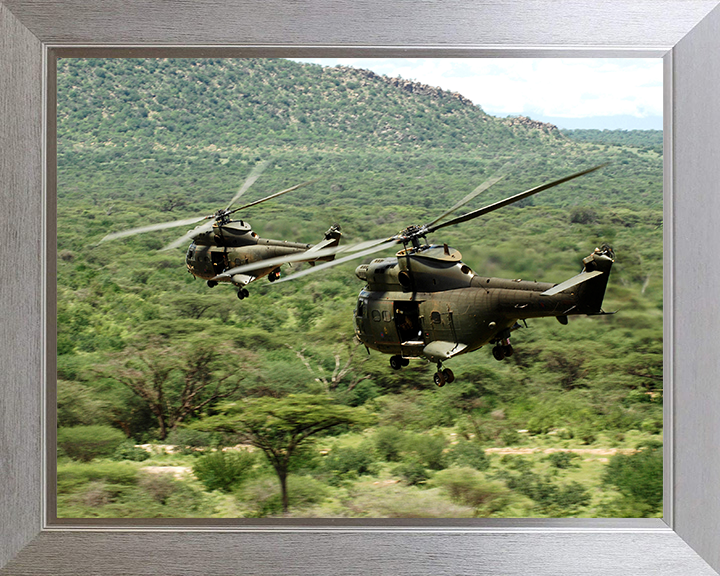 Two RAF Puma HC1 Helicopters in flight Photo Print - Royal Air Force Aircraft Hampshire Prints 10 x 8 Silver Frame No