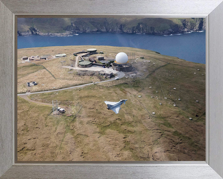 RAF Typhoon over Saxa Vord Photo Print - Royal Air Force Aircraft Hampshire Prints 10 x 8 Silver Frame No