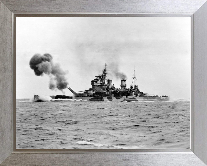 HMS Anson (79) Royal Navy King George V Class Battleship Firing Photo Print Wall Art Decor Posters, Prints, & Visual Artwork Hampshire Prints 10 x 8 Silver Frame No