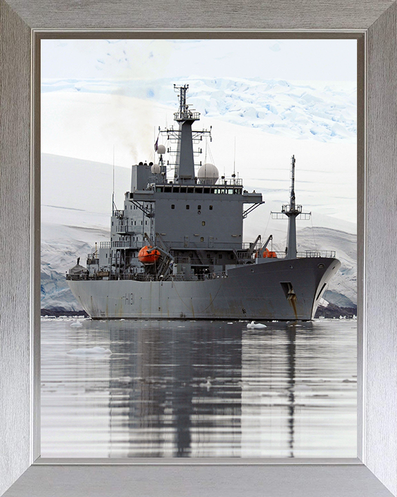 HMS Scott (H131) Photo Print - Starboard Reflections - Royal Navy Ocean Survey Vessel Hampshire Prints 10 x 8 Silver Frame No