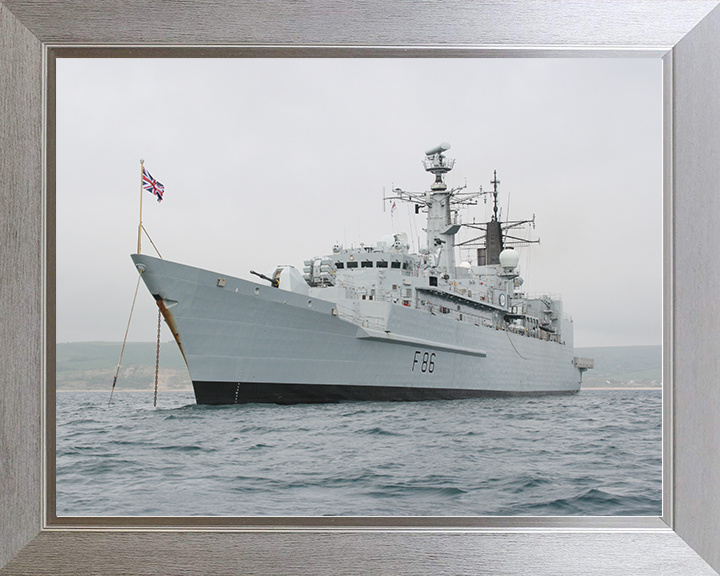 HMS Campbeltown (F86) Royal Navy Type 22 Frigate Port Side View at Anchor Photo Print Wall Art Decor Posters, Prints, & Visual Artwork Hampshire Prints 10 x 8 Silver Frame No