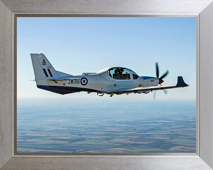 RAF Grob Training Plane in flight Photo Print - Royal Air Force Aircraft Hampshire Prints 10 x 8 Silver Frame No