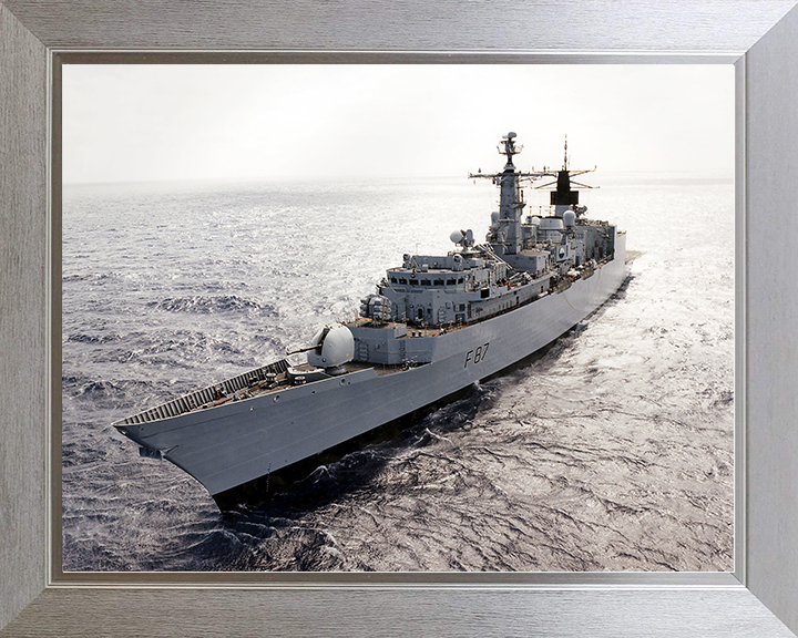 HMS Chatham (F87) Royal Navy Type 22 Frigate Port Bow View at Sunset Photo Print Wall Art Decor Posters, Prints, & Visual Artwork Hampshire Prints 10 x 8 Silver Frame No